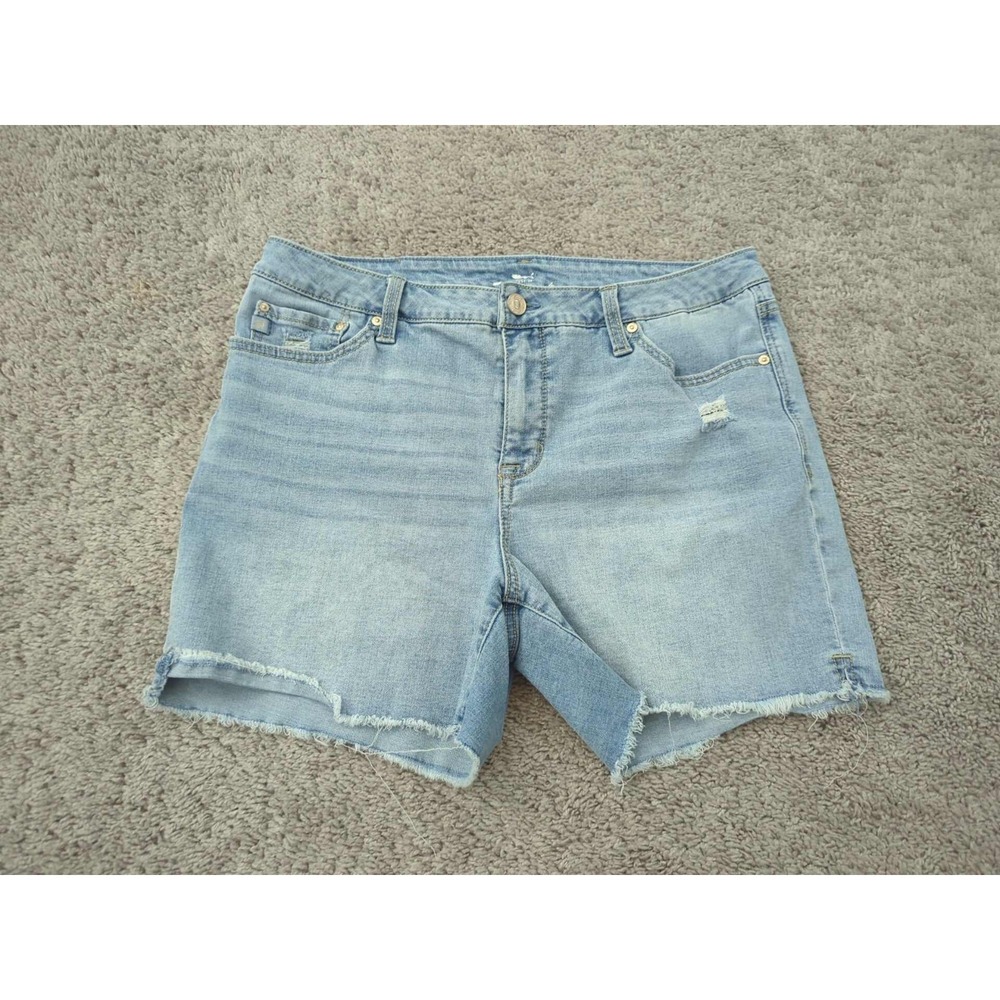 Seven7‎ Denim Shorts Womens 12 Blue Light Wash Mid Rise Ripped Raw Hem Stretch